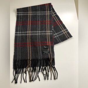 Cejon Italian Scarf Soft Acrylic Gray Red Plaid Fringe Soft Made In Italy